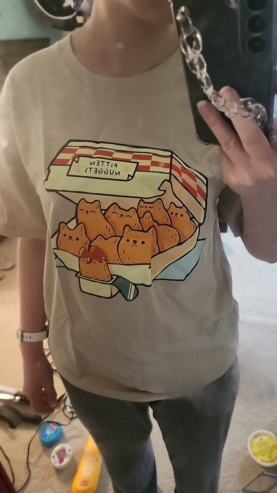Kitten Nugget Print Short Sleeve T-shirt