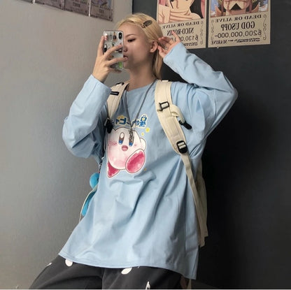 Japanese Anime Cartoon Print Oversize Long Sleeve Shirt