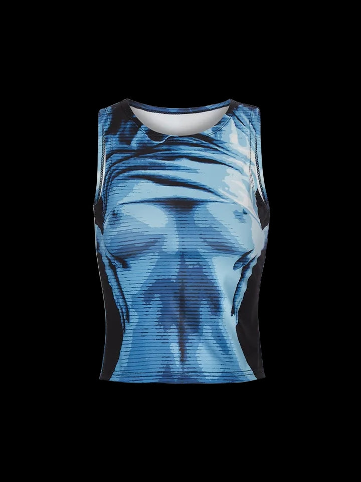 Blue Retro Body Print Tank Top