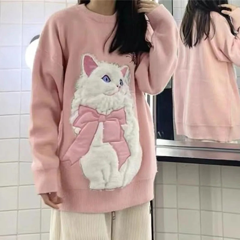 Fluffy Cat Print Sweater