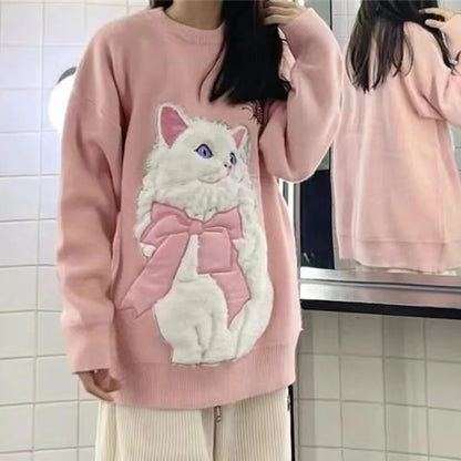 Fluffy Cat Print Sweater