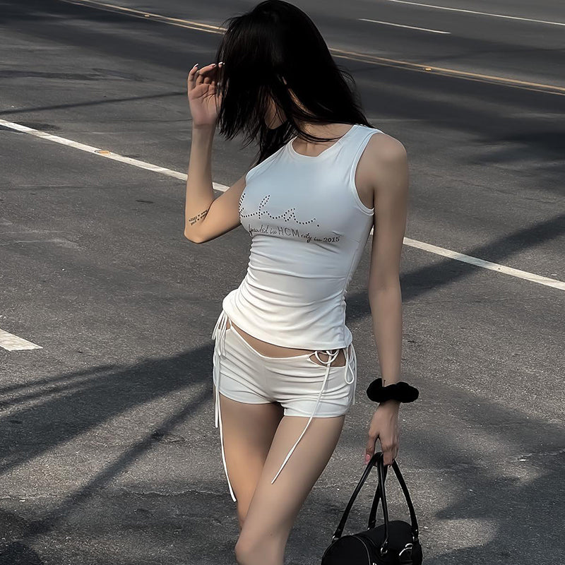 Black Low Rise Lace Up Shorts