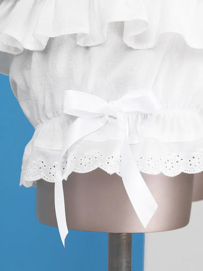 White Frilly Lace Ruffle Bloomer Shorts