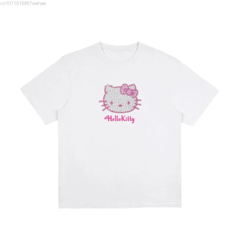 Kitty Cat Anime Rhinestone Short Sleeve T-shirt