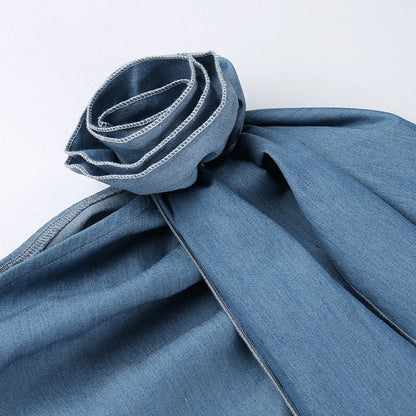 Blue Denim Rose Long Tail Skirt