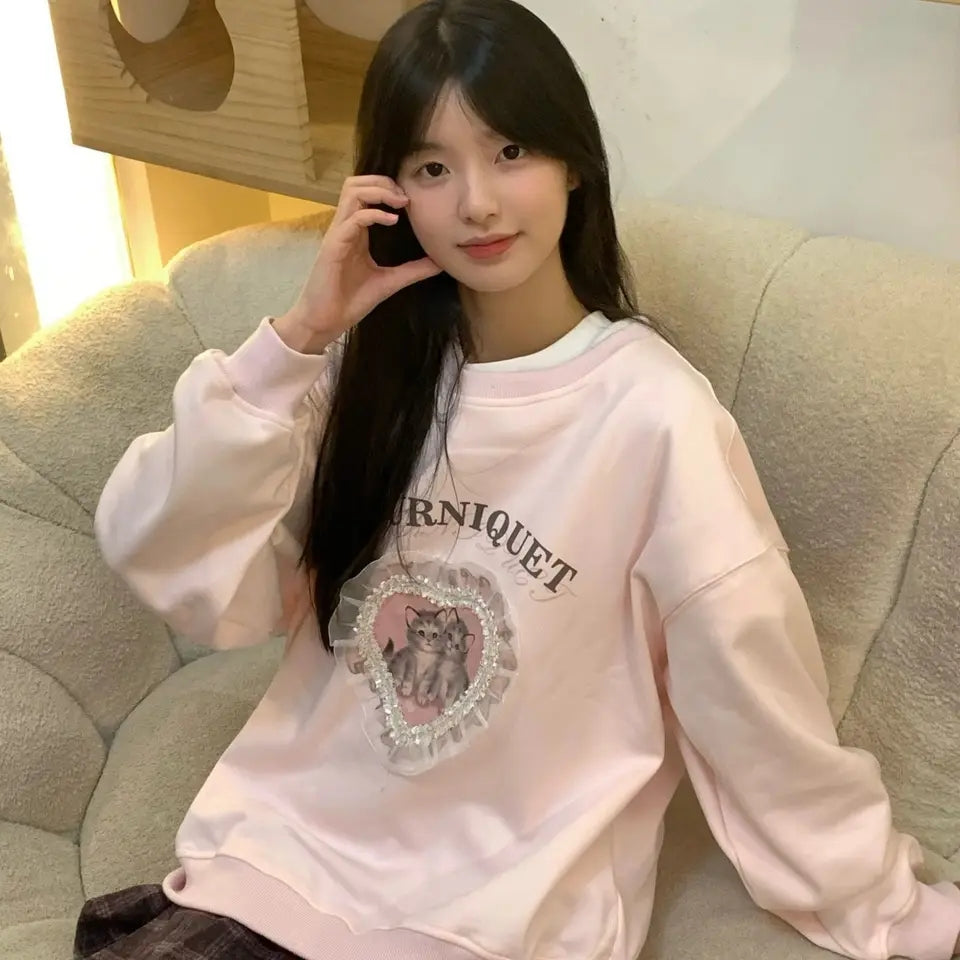 Pink Cat Heart Sweatshirt