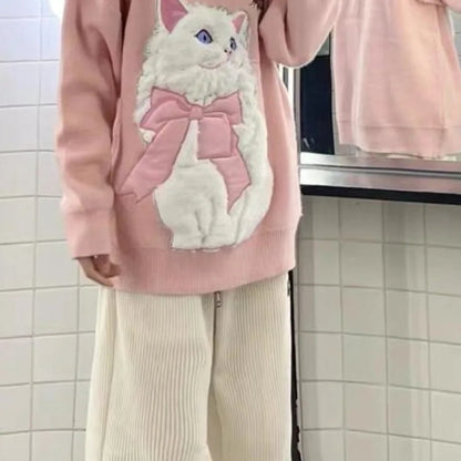 Fluffy Cat Print Sweater