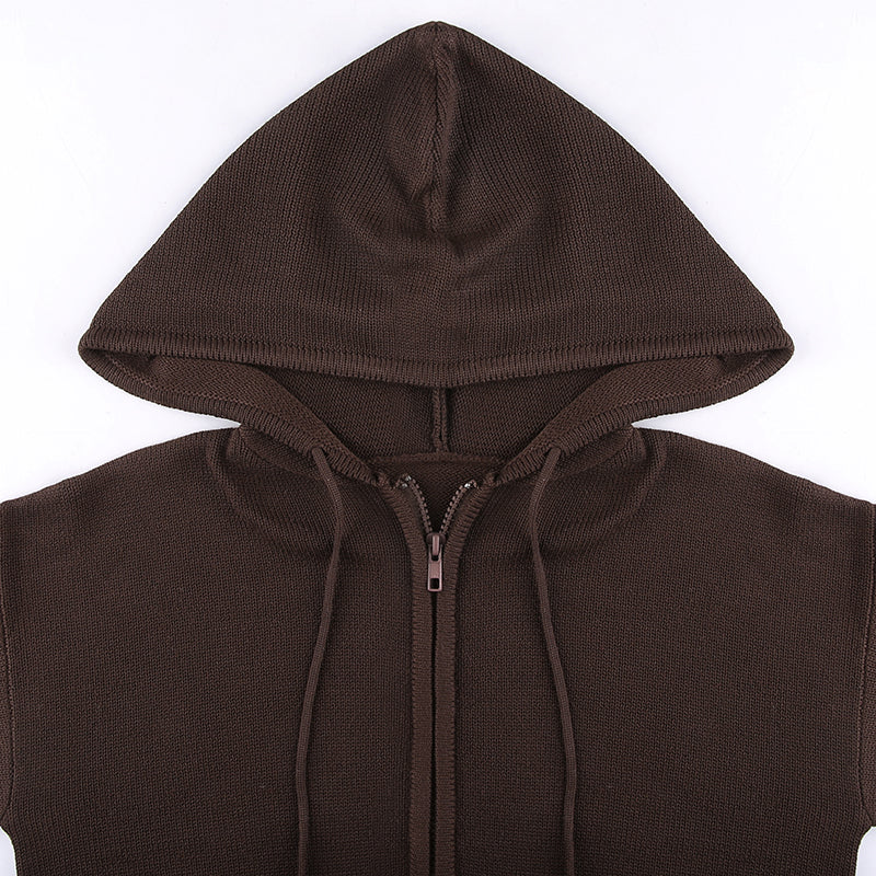 Brown Knit Long Sleeve Jacket