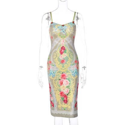 Floral Print Split Sleeveless Midi Dress