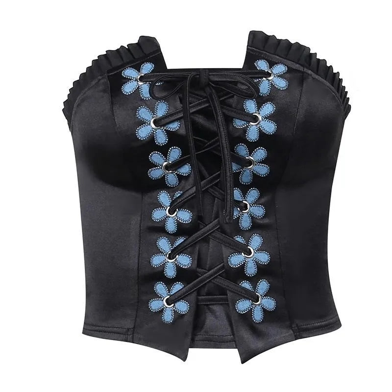Black Floral Bustier Tube Top
