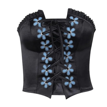 Black Floral Bustier Tube Top