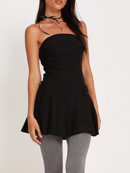 Strapless Pleated A-Line Mini Dress