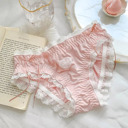 Love Heart Lace Cotton Panties