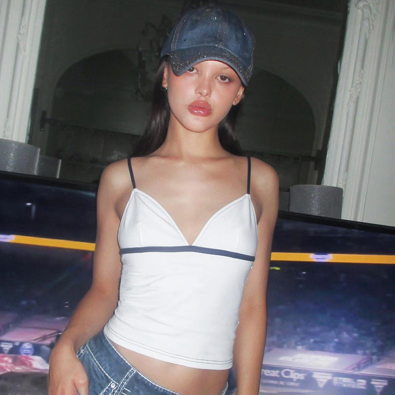 White Patchwork V Neck Camisole