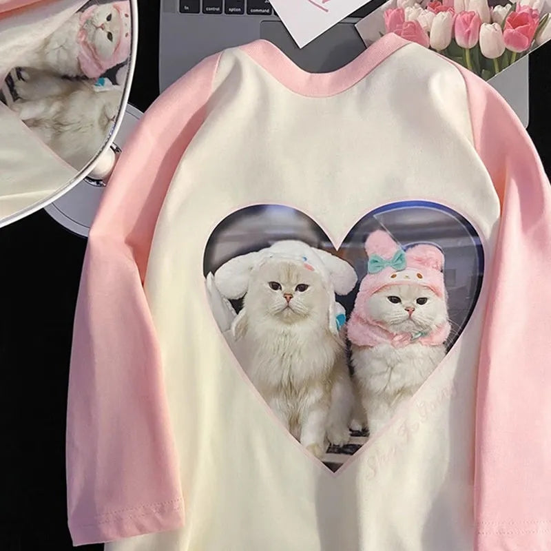 Cat Patchwork Print Short Sleeve T-shirt