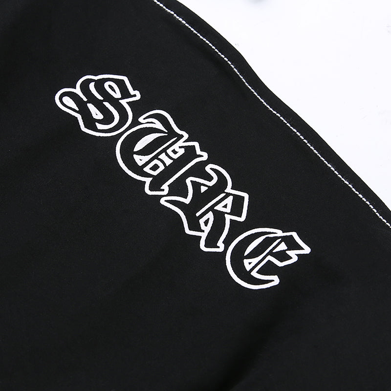 Sexy Black Goth Punk Letter Print Metal Chain Camisole Tank Crop Top Shirt Summer E-Girl Kawaii Korean Japanese Harajuku Retro Streetwear