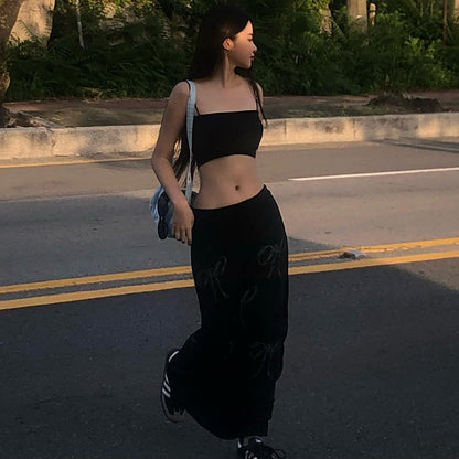 Black Bow A-Line Maxi Skirt