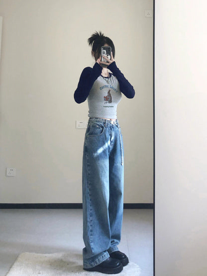 Rabbit Graphic Print Patchwork Long Sleeve Shirt