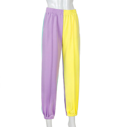 Cute Patchwork Color Contrast Baggy Jogger Pink Blue Sweatpants High Waist Trousers E-Girl Kawaii Korean Japanese Harajuku Retro Streetwear Aesthetic
