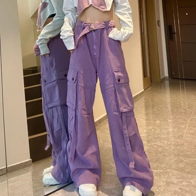 Purple Pocket High Waist Cargo Pants