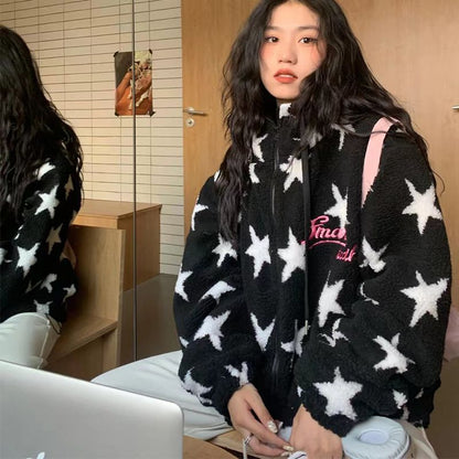 Star Print Pink Zipper Jacket