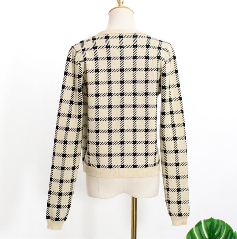 Cute 2 Pcs Gingham Plaid Sweater Knit Button Up Crop Top Shirt Tee T-shirt E-Girl Kawaii Korean Japanese Harajuku Chinese Retro Streetwear Aesthetic