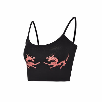Cute Sexy Casual Dragon Sleeveless Tank Crop Top Shirt Tee T-shirt E-Girl Kawaii Korean Japanese Harajuku Chinese Retro Streetwear Aesthetic