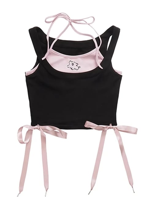 2PCS Dog Print Bow Tie Halter Top