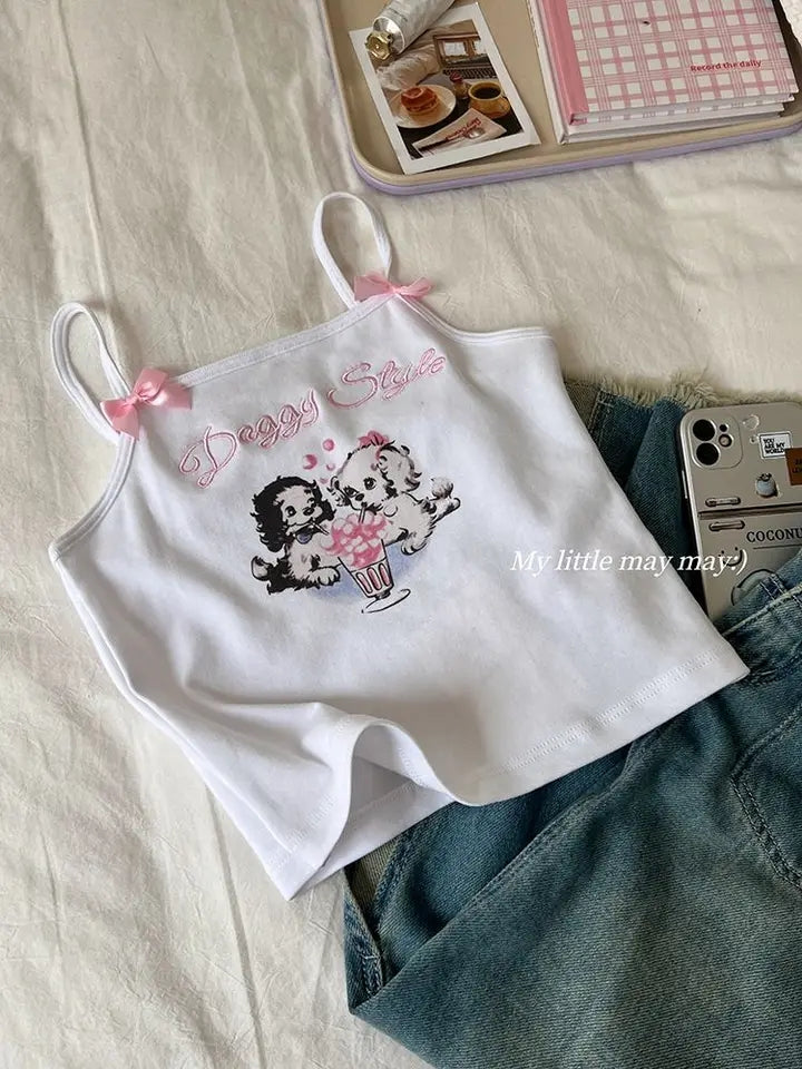 Dog Bow Print Tank Top