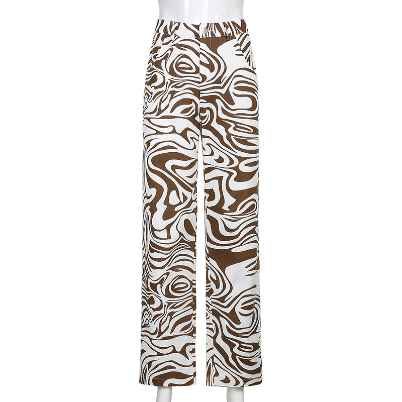 Blue & White Zebra Print High Waist Pants
