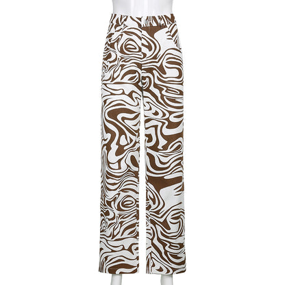 Blue & White Zebra Print High Waist Pants