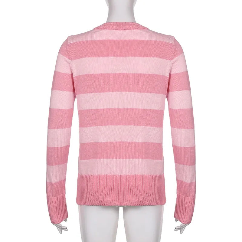 Pink Stripe Button Down Long Sleeve Cardigan