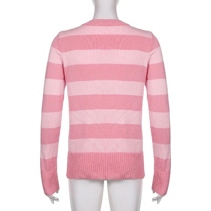 Pink Stripe Button Down Long Sleeve Cardigan