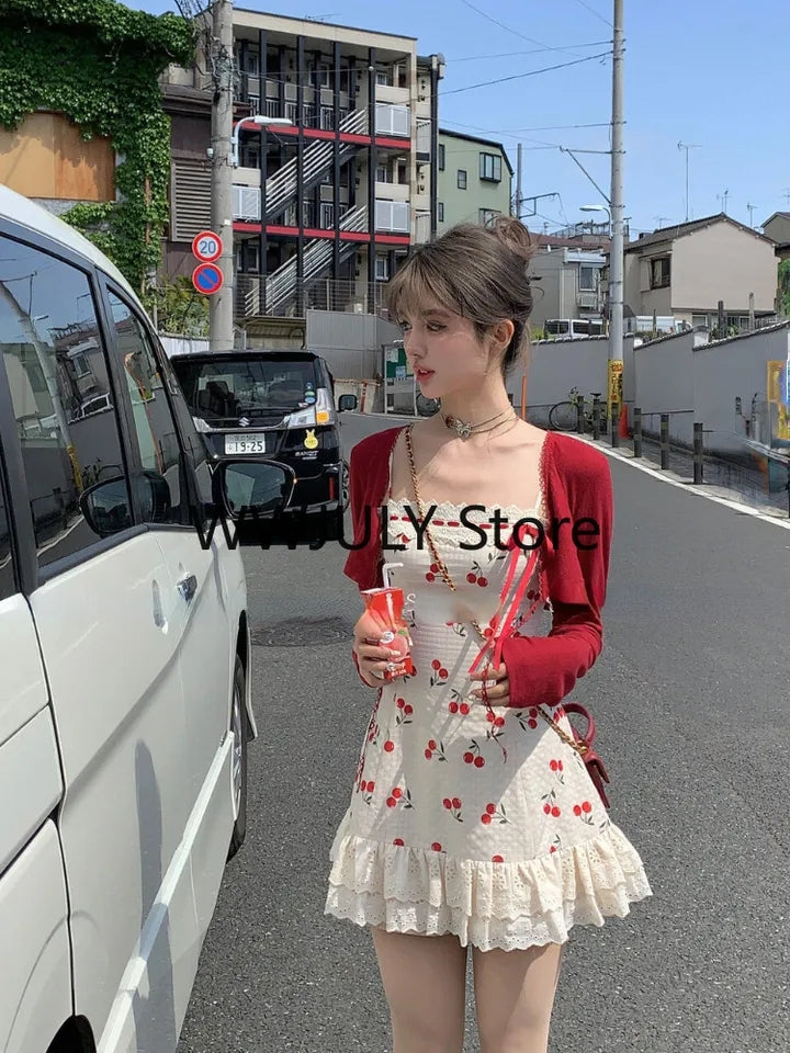 Cherry Lace Print Mini Dress