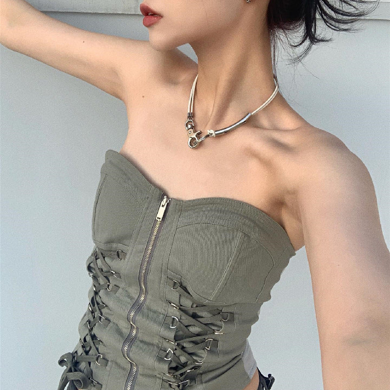 Grey Zip Up Corset Bustier