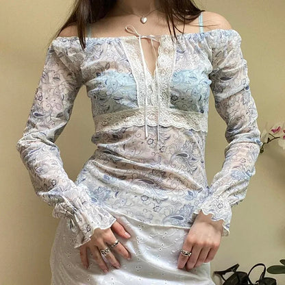 Fairy Floral Lace Patchwork Long Sleeve T-shirt