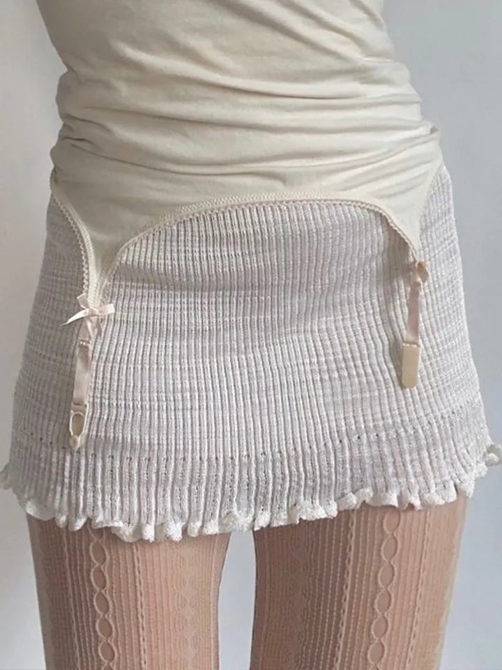 White Knit Pencil Mini Skirt