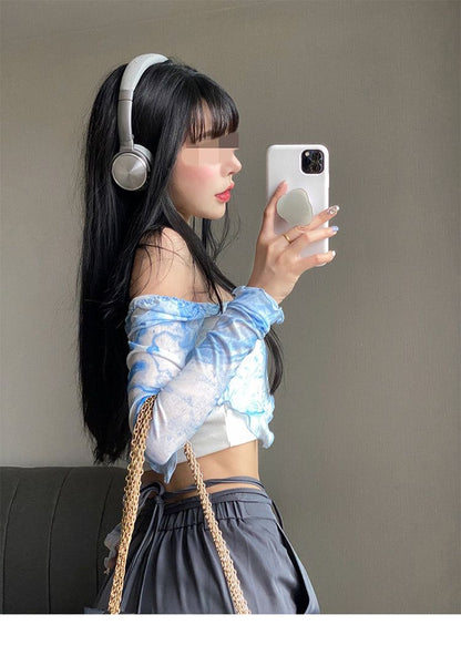 Blue Tie Dye Mesh Crop Top