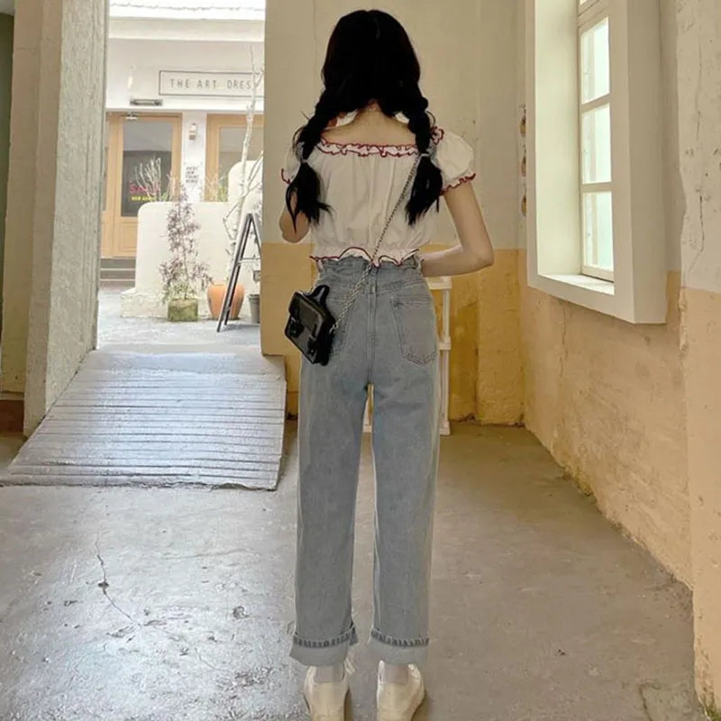 Heart Cut Out Buckle Light Blue Jeans