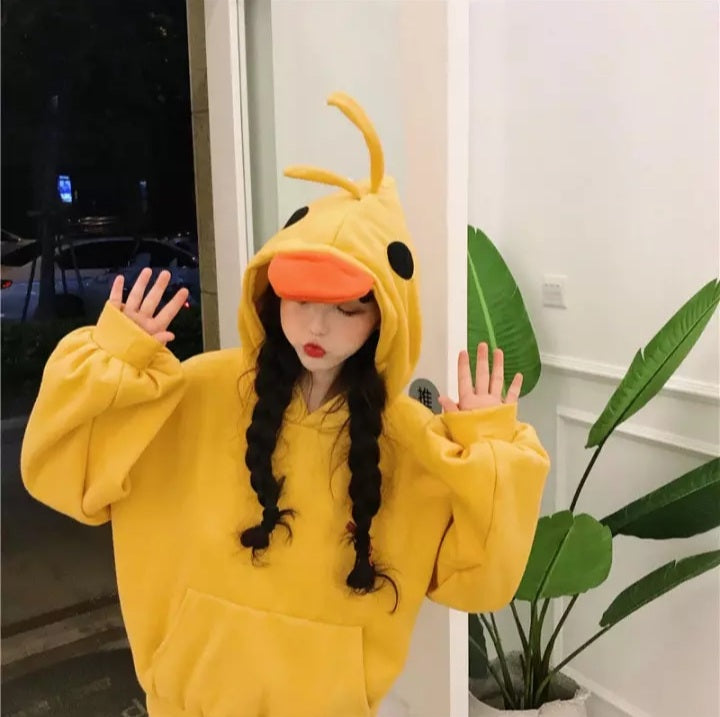 Cute 3D Yellow Duck Hoodie Long Sleeve Pullover Casual Aesthetic Casual E-Girl Kawaii Korean Japanese Harajuku