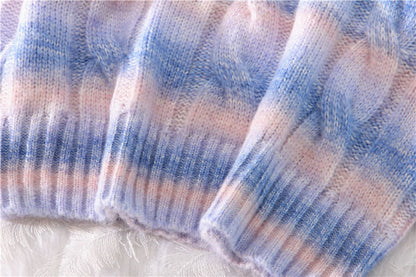 Pastel Rainbow Tie Dye Stripe Loose Oversize Knit Long Sleeve Sweatshirt Sweater Pullover Jumper E-Girl Kawaii Korean Japanese Harajuku Streetwear