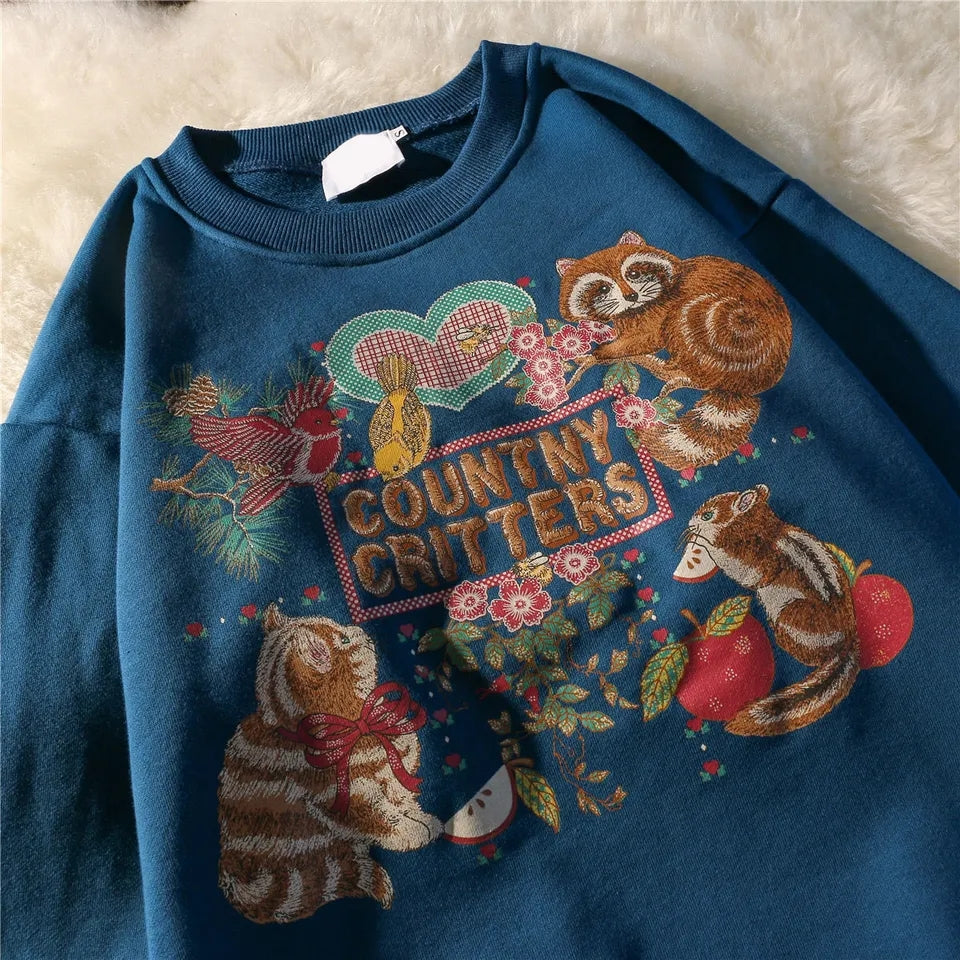 Vintage Animal Print Crew Neck Sweatshirt