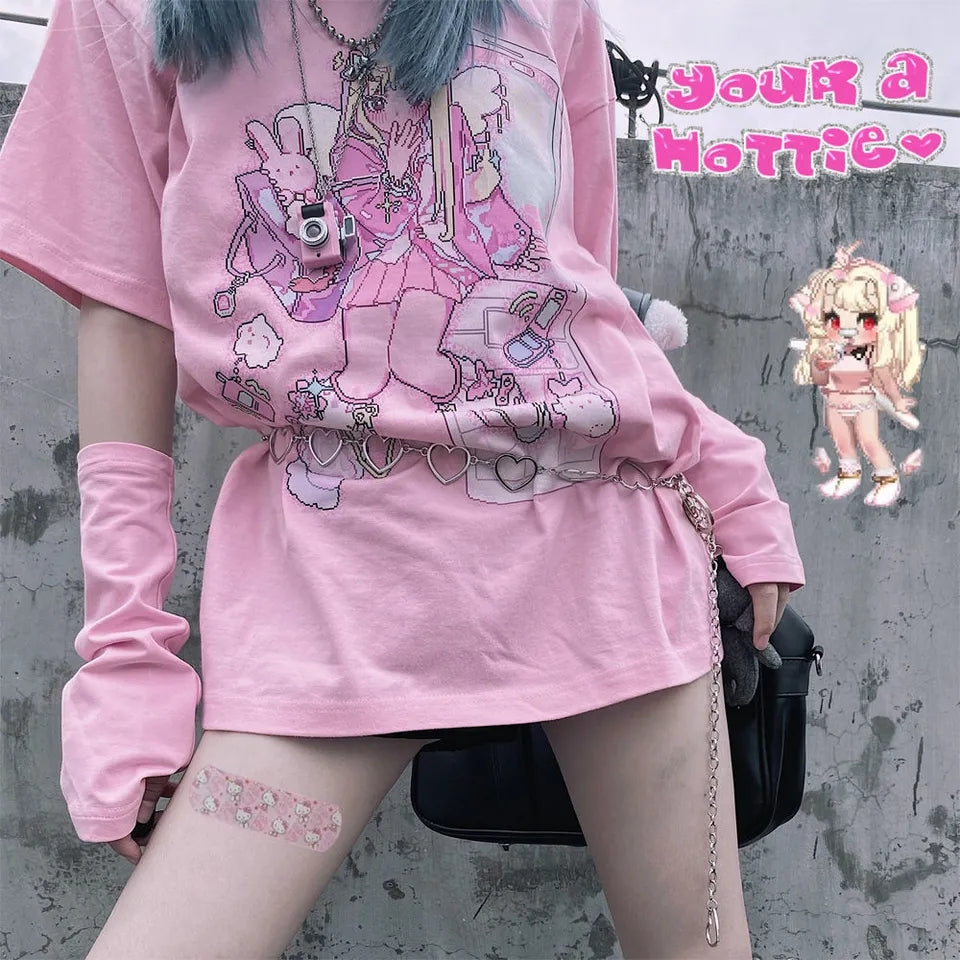 Japanese Fairy Anime Print Short Sleeve T-shirt