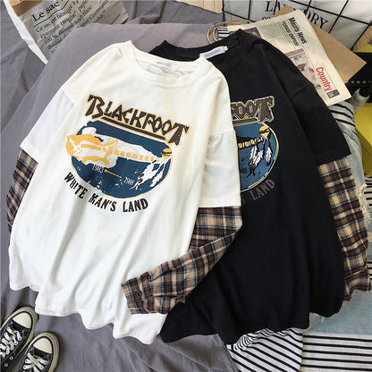 Black White Plaid Patchwork Print Loose Casual Sweatshirt Sweater Long Sleeve Shirt Pullover Jumper E-Girl Kawaii Korean Japanese Harajuku Streetwear