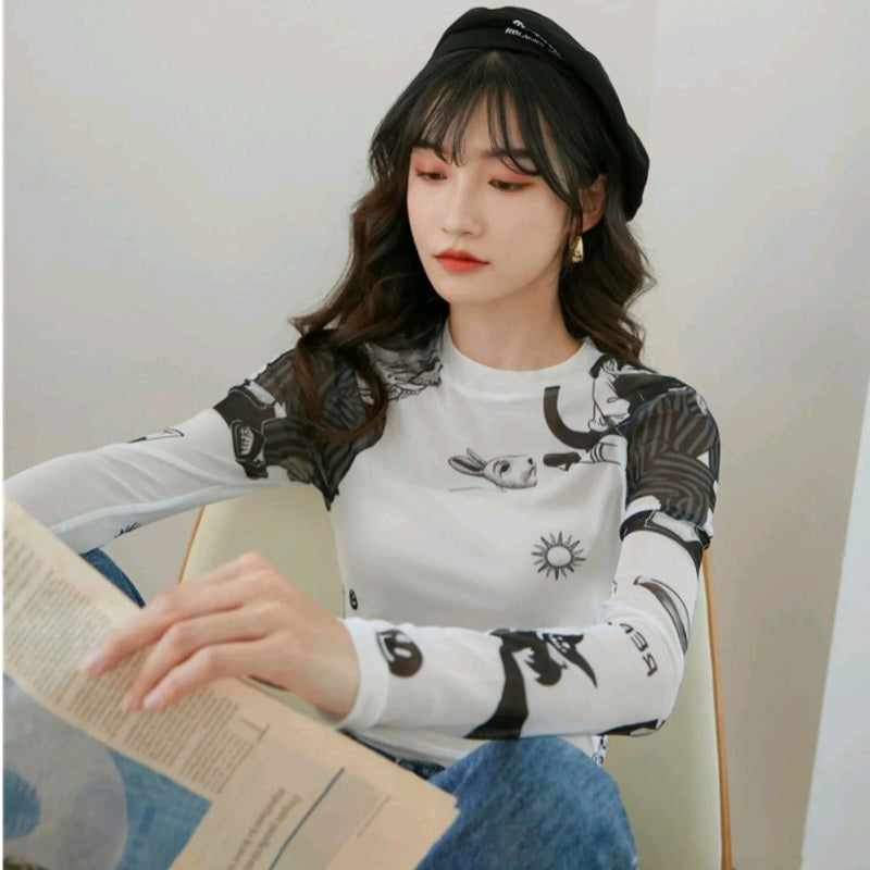 White Sun Mesh Transparent Long Sleeve Shirt