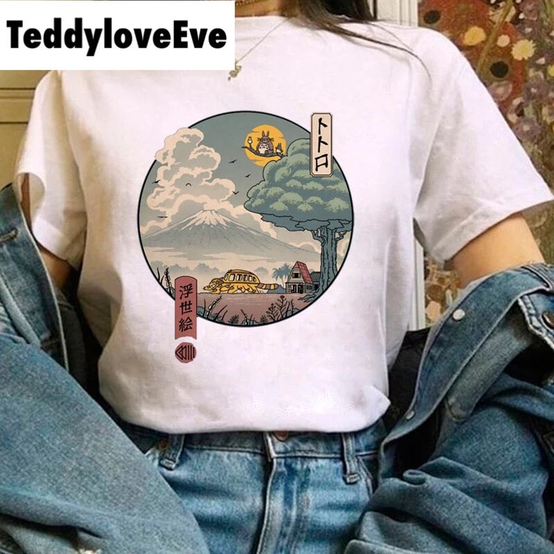 Cute Anime Japanese Cartoon Print Graphic Casual Short Sleeve T-Shirt