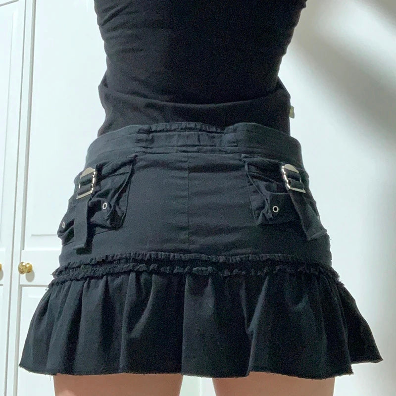 Black Denim Pleated Skirt