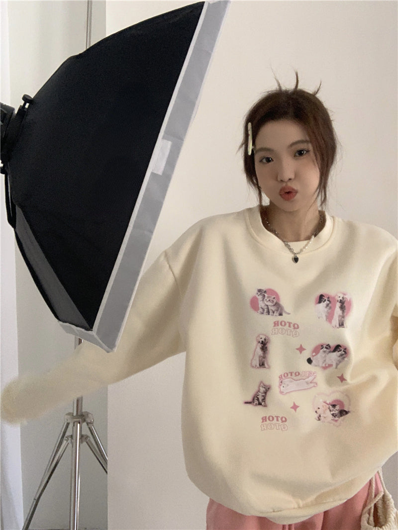 Cat Puppy Print Sweatshirt