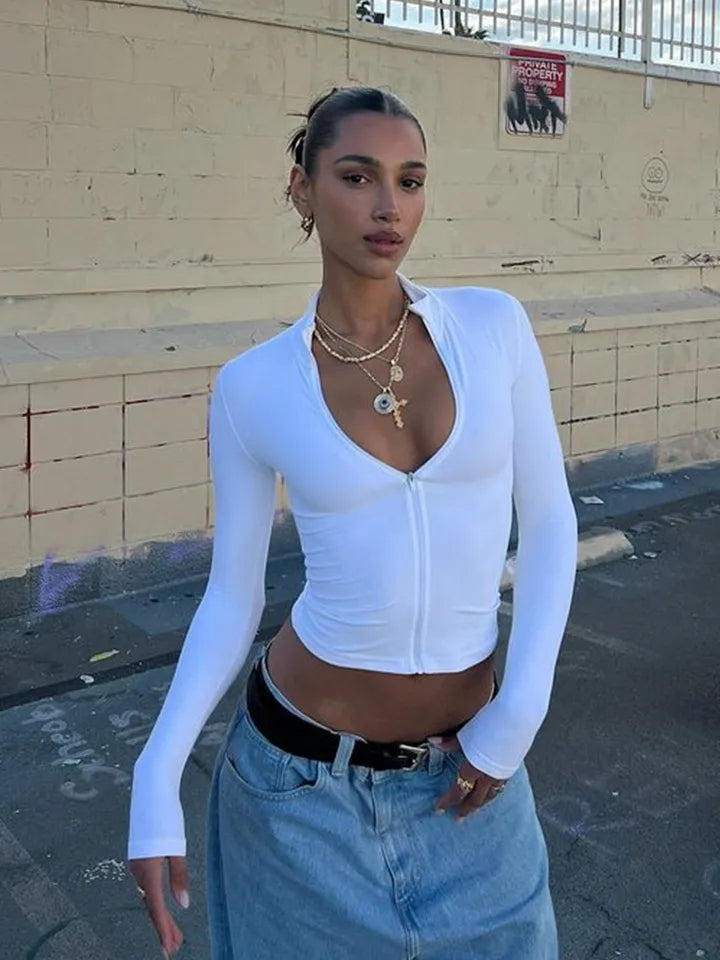 White Zipper Crop Jacket