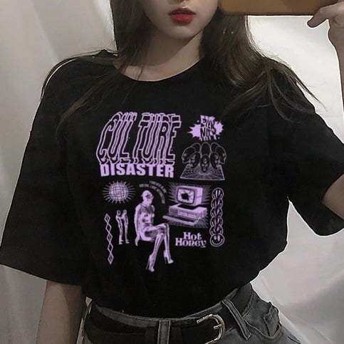 Retro Vintage Graffiti Print Short Sleeve Shirt T-shirt Top Hiphop Goth Punk Summer Casual E-Girl Kawaii Korean Japanese Harajuku Streetwear
